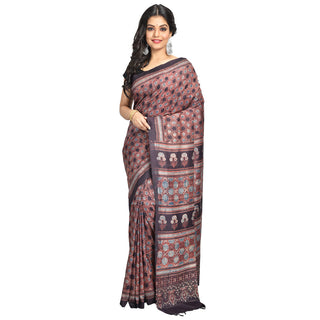 Ajrakh Printed Mulberry Silk Saree