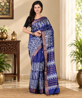 Resham Shilpi Exclusive Hand Block Printed Mulberry Silk Saree with Zari Border | Traditional Indian Silk Saree for Festive & Wedding Wear