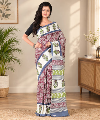 Resham Shilpi Exclusive Block Printed Mulberry Silk Saree – Luxury Handcrafted Tradition