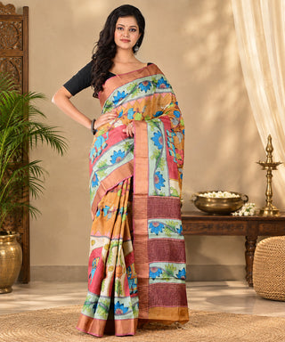 Resham Shilpi Exclusive Hand-Painted Tussar Silk Saree with Traditional Kalamkari Design