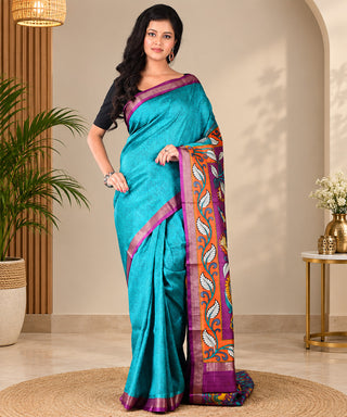 Resham Shilpi Exclusive Block Printed Mulberry Silk Saree With Zari Border– Luxury Handcrafted Tradition