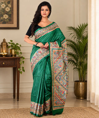 Resham Shilpi Exclusive Handwoven Madhubani Hand Painted Tussar Gicha Silk Saree – Elegant Traditional Drape