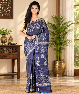 Resham Shilpi Exclusive Block Printed Mulberry Silk Saree – Luxury Handcrafted Tradition