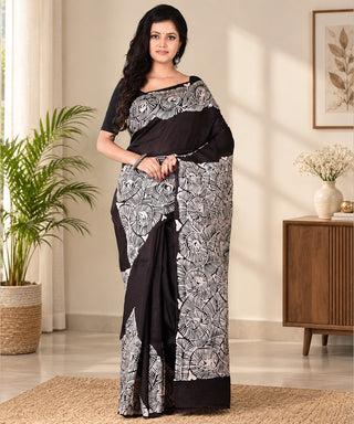 Resham Shilpi Silk Hand Batik Saree – Elegant Traditional Artistry with Handcrafted Design