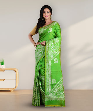 Resham Shilpi Light Green Silk Block Printed Saree