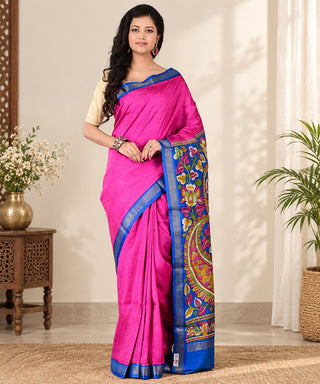 Resham Shilpi Exclusive Block Printed Mulberry Silk Saree With Zari Border– Luxury Handcrafted Tradition