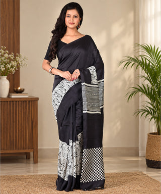 Resham Shilpi Exclusive Block Printed Mulberry Silk Saree – Luxury Handcrafted Tradition