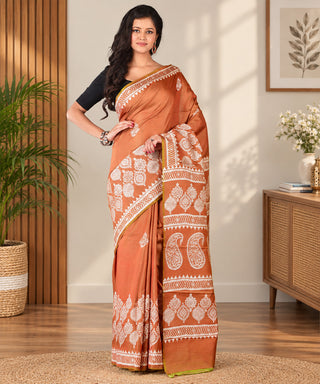 Resham Shilpi Exclusive Block Printed Mulberry Silk Saree – Luxury Handcrafted Tradition