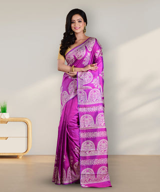 Resham Shilpi Violet Silk Block Printed Saree