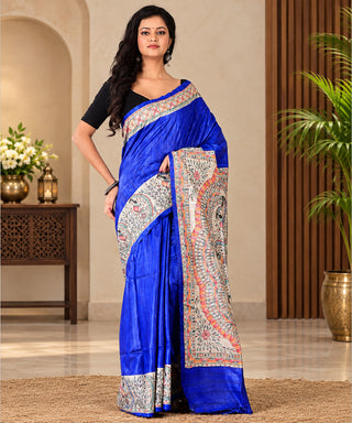 Resham Shilpi Exclusive Handwoven Madhubani Screen Printed Tussar Gicha Silk Saree – Elegant Traditional Drape