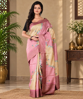 Resham Shilpi Exclusive Hand Painted Tussar Silk Saree – Artistic Elegance for Every Occasion