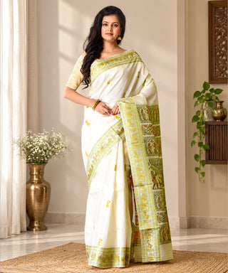 Resham Shilpi Exclusive Handwoven Baluchari Silk Saree – Traditional Bengal Weave with Intricate Mythological Motifs