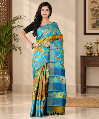 Resham Shilpi Exclusive Hand-Painted Tussar Silk Saree with Traditional Kalamkari Design