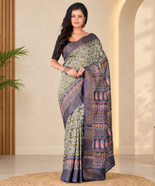 Resham Shilpi Exclusive Block Printed Mulberry Silk Saree – Luxury Handcrafted Tradition