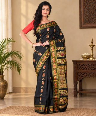 Resham Shilpi Exclusive Handwoven Baluchari Silk Saree – Traditional Bengal Weave with Intricate Mythological Motifs