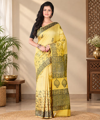 Resham Shilpi Exclusive Block Printed Mulberry Silk Saree – Luxury Handcrafted Tradition