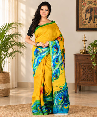Resham Shilpi Exclusive Hand Painted Mulberry Silk Saree – Artistic Elegance in Every Thread