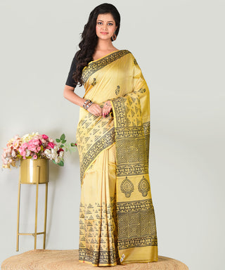 Resham Shilpi Exclusive Block Printed Mulberry Silk Saree – Luxury Handcrafted Tradition
