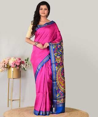 Resham Shilpi Exclusive Block Printed Mulberry Silk Saree With Zari Border– Luxury Handcrafted Tradition