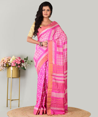 Resham Shilpi Exclusive Hand Block Printed Mulberry Silk Saree with Zari Border | Traditional Indian Silk Saree for Festive & Wedding Wear