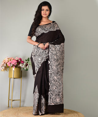 Resham Shilpi Silk Hand Batik Saree – Elegant Traditional Artistry with Handcrafted Design