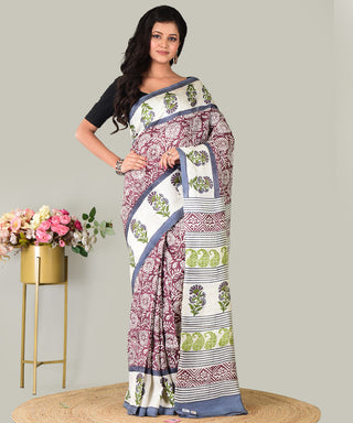 Resham Shilpi Exclusive Block Printed Mulberry Silk Saree – Luxury Handcrafted Tradition