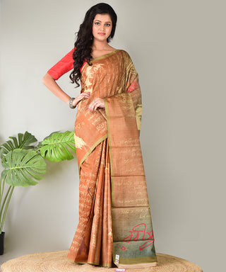 Resham Shilpi Exclusive Block Printed Tussar Silk Saree