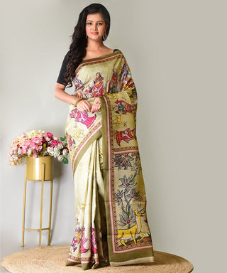 Resham Shilpi Exclusive Block Printed Mulberry Silk Saree – Luxury Handcrafted Tradition