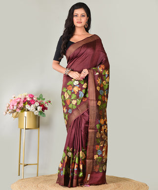 Resham Shilpi Exclusive Block Printed Mulberry Silk Saree  With Zari Border– Luxury Handcrafted Tradition
