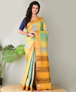 Resham Shilpi Exclusive Block Printed Tussar Saree with Zari Border