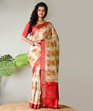 Resham Shilpi Exclusive Block Printed Mulberry Silk Saree With Zari Border – Luxury Handcrafted Tradition