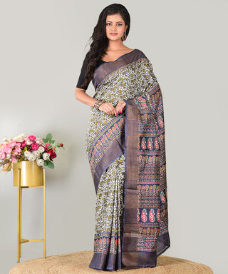 Resham Shilpi Exclusive Block Printed Mulberry Silk Saree – Luxury Handcrafted Tradition