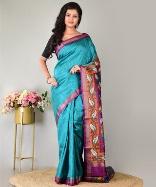 Resham Shilpi Exclusive Block Printed Mulberry Silk Saree With Zari Border– Luxury Handcrafted Tradition