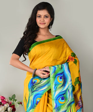 Resham Shilpi Exclusive Hand Painted Mulberry Silk Saree – Artistic Elegance in Every Thread