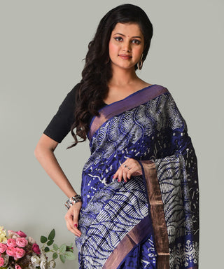 Resham Shilpi Exclusive Hand Block Printed Mulberry Silk Saree with Zari Border | Traditional Indian Silk Saree for Festive & Wedding Wear