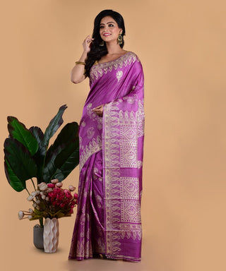 Resham Shilpi Elegant Polished Purple Silk Block Printed Saree