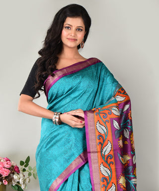 Resham Shilpi Exclusive Block Printed Mulberry Silk Saree With Zari Border– Luxury Handcrafted Tradition