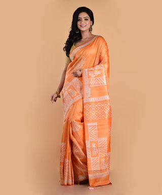 Resham Shilpi Elegant Blush Peach Silk Block Printed Saree