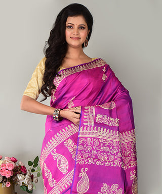 Resham Shilpi Exclusive Block Printed Mulberry Silk Saree – Luxury Handcrafted Tradition