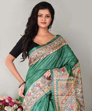 Resham Shilpi Exclusive Handwoven Madhubani Hand Painted Tussar Gicha Silk Saree – Elegant Traditional Drape