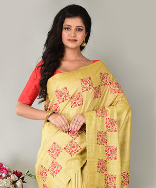 Resham Shilpi Exclusive Tussar Stitch Saree – Intricate Craftsmanship and Timeless Elegance
