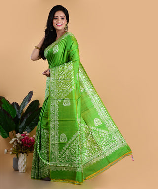 Resham Shilpi Light Green Silk Block Printed Saree