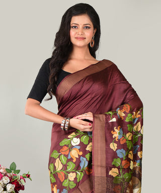 Resham Shilpi Exclusive Block Printed Mulberry Silk Saree  With Zari Border– Luxury Handcrafted Tradition