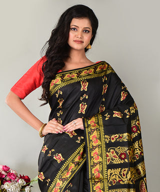 Resham Shilpi Exclusive Handwoven Baluchari Silk Saree – Traditional Bengal Weave with Intricate Mythological Motifs