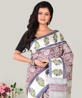 Resham Shilpi Exclusive Block Printed Mulberry Silk Saree – Luxury Handcrafted Tradition