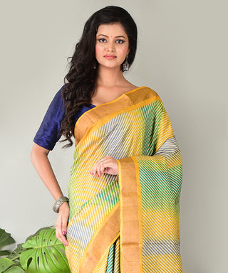 Resham Shilpi Exclusive Block Printed Tussar Saree with Zari Border