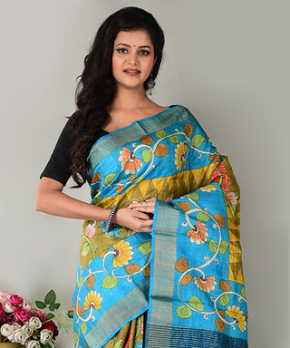 Resham Shilpi Exclusive Hand-Painted Tussar Silk Saree with Traditional Kalamkari Design