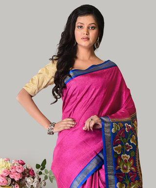 Resham Shilpi Exclusive Block Printed Mulberry Silk Saree With Zari Border– Luxury Handcrafted Tradition