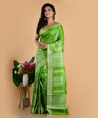 Resham Shilpi Olive Silk Block Printed Saree