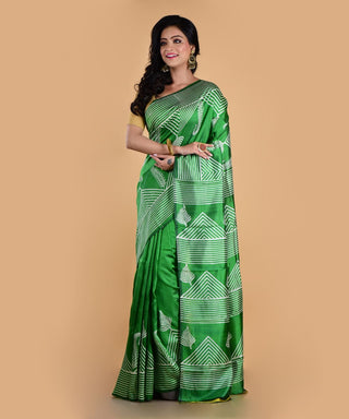 Resham Shilpi Elegant Russian Green Silk Block Printed Saree